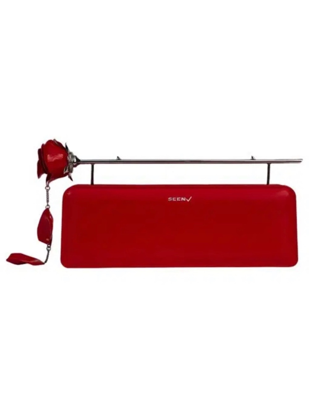 Red Evening Clutch Bag with Rose Detail
